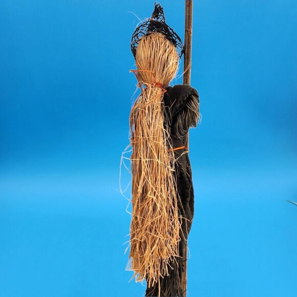 Wicked Witch Broom Stick Paper Mache Style Decor Raffia Primitive Halloween 34" - Picture 13 of 14